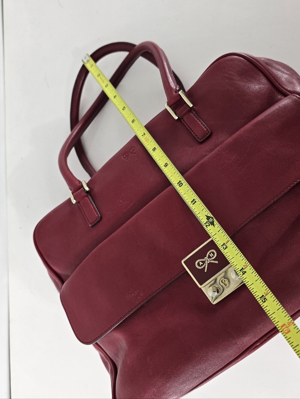 Anya Hindmarch Carker Satchel Red Leather Front Flap Pocket Handbag Bag Purse - Picture 14 of 15